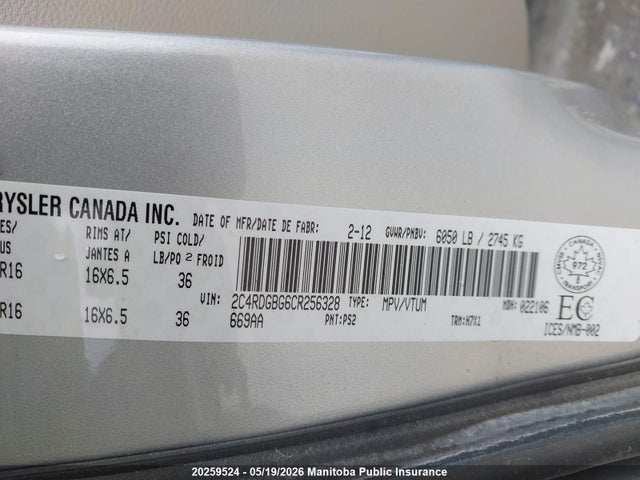 Продаж на аукціоні авто 2012 Dodge Grand Caravan Sxt, vin: 2C4RDGBG6CR256328, номер лоту: 20259524