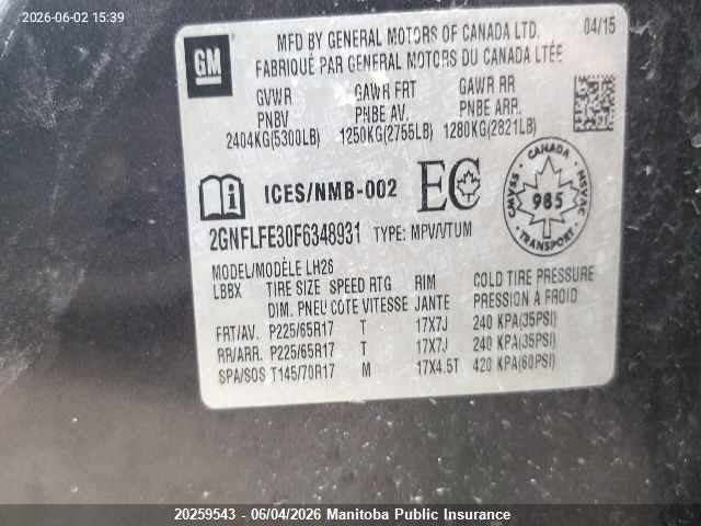 Chevrolet Equinox Lt V6 2015 2GNFLFE30F6348931 Image 9