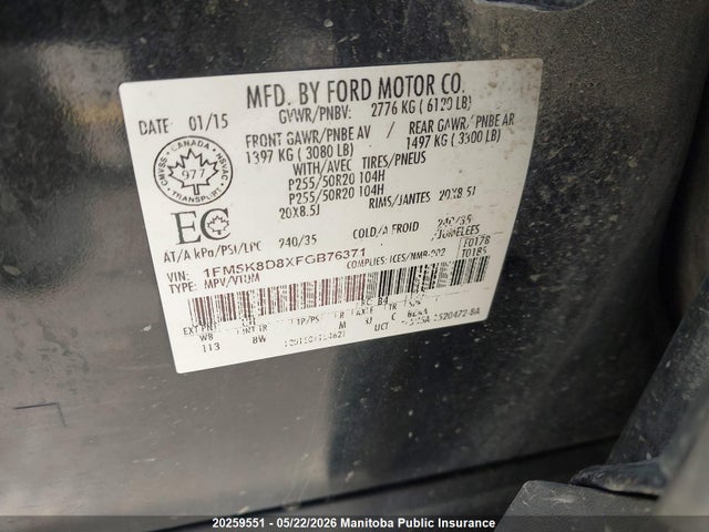 2015 Ford Explorer Xlt მანქანა იყიდება აუქციონზე, vin: 1FM5K8D8XFGB76371, აუქციონის ნომერი: 20259551
