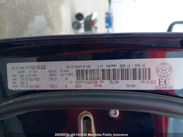 3C6RR7KT0HG637336 Dodge Ram 1500 Slt Crew Cab