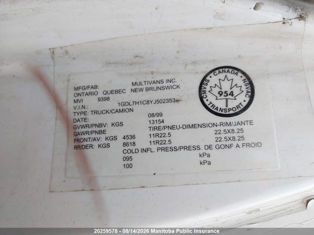 2000 Gmc  მანქანა იყიდება აუქციონზე, vin: 1GDL7H1C8YJ502353, აუქციონის ნომერი: 20259578