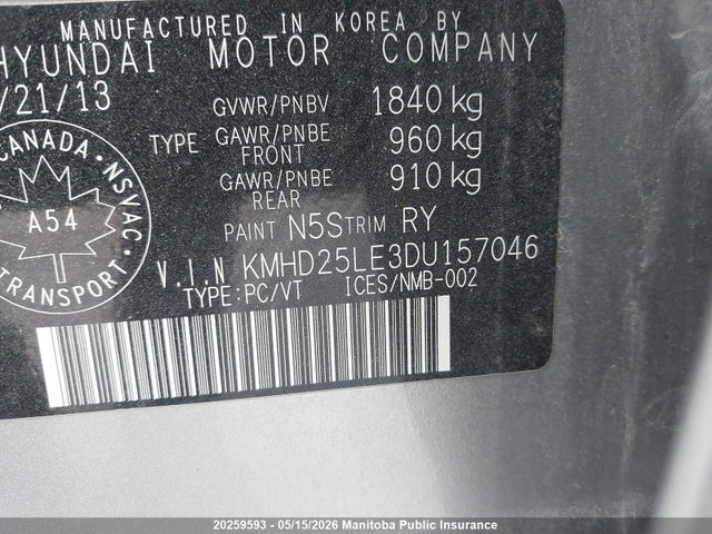2013 Hyundai Elantra Gt Gl მანქანა იყიდება აუქციონზე, vin: KMHD25LE3DU157046, აუქციონის ნომერი: 20259593