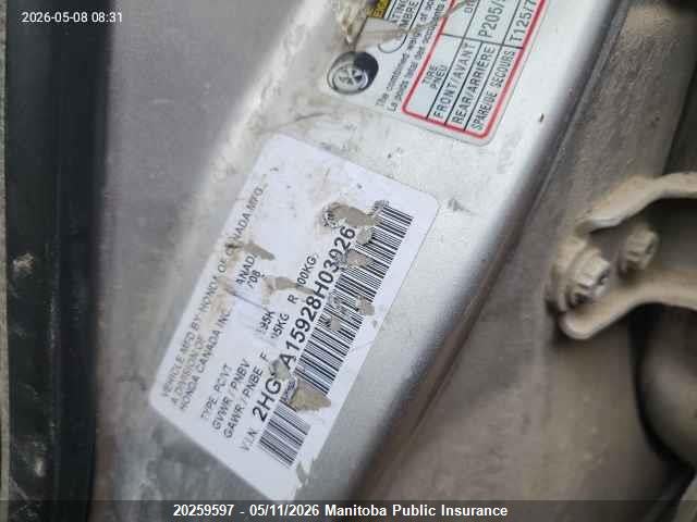 Aukcja sprzedaży 2008 Honda Civic Ex-l, vin: 2HGFA15928H030260, numer aukcji: 20259597