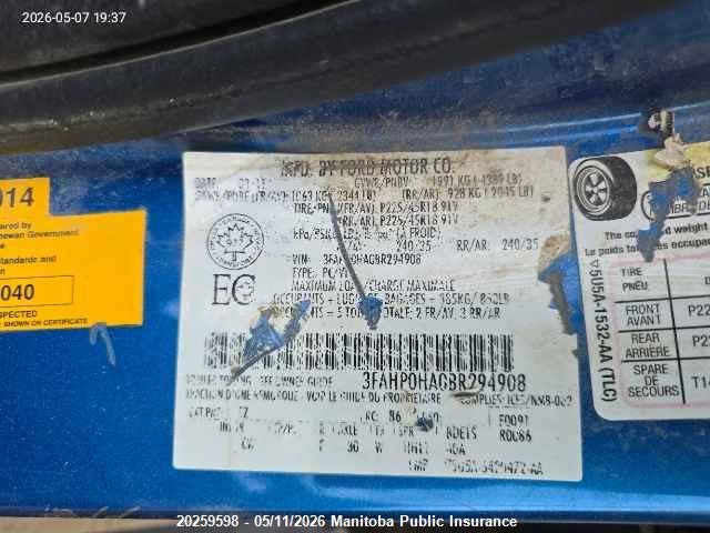 Продажа на аукционе авто 2011 Ford Fusion Se, vin: 3FAHP0HA0BR294908, номер лота: 20259598