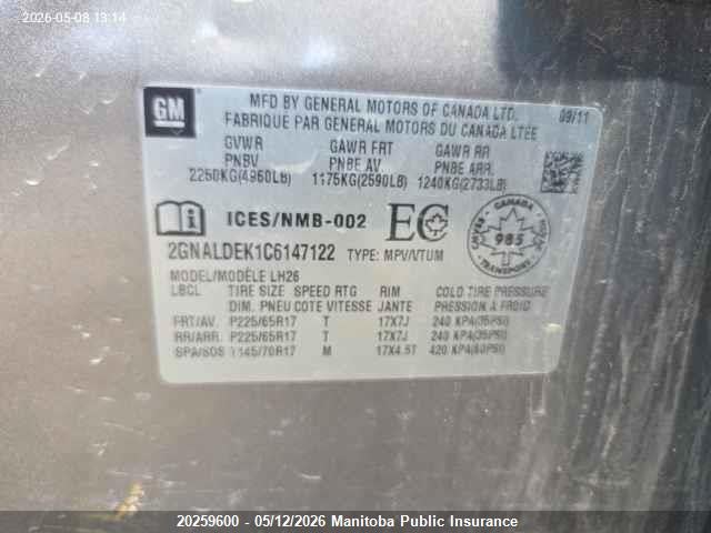 2012 Chevrolet Equinox Ls მანქანა იყიდება აუქციონზე, vin: 2GNALDEK1C6147122, აუქციონის ნომერი: 20259600