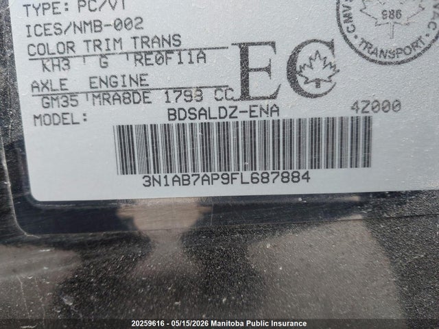 3N1AB7AP9FL687884 Nissan Sentra 1.8 S