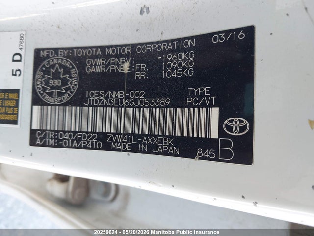 JTDZN3EU6GJ053389 Toyota PRIUS V