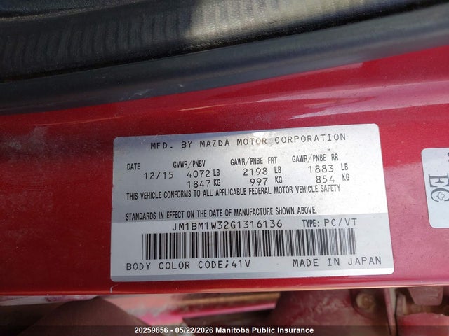 JM1BM1W32G1316136 Mazda Mazda3 Gt Sky