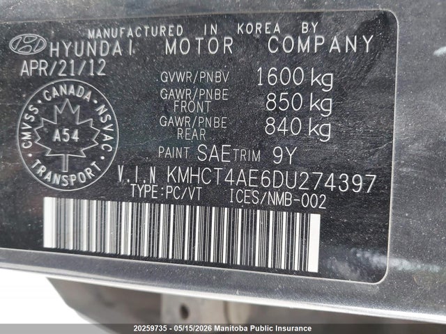Aukcja sprzedaży 2013 Hyundai Accent Gl, vin: KMHCT4AE6DU274397, numer aukcji: 20259735