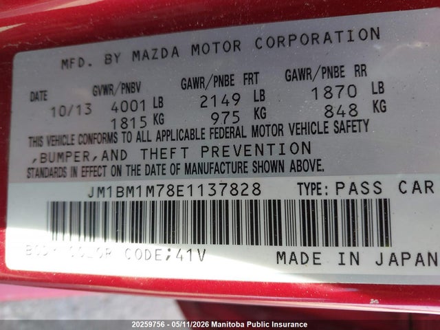 JM1BM1M78E1137828 Mazda 3 Grand Touring