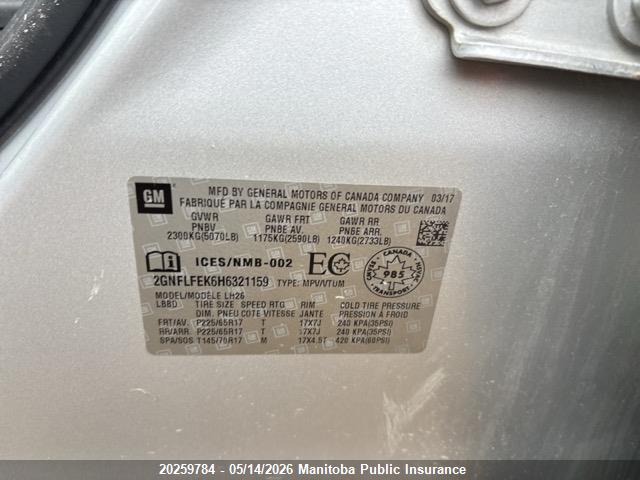 2017 Chevrolet Equinox Lt მანქანა იყიდება აუქციონზე, vin: 2GNFLFEK6H6321159, აუქციონის ნომერი: 20259784