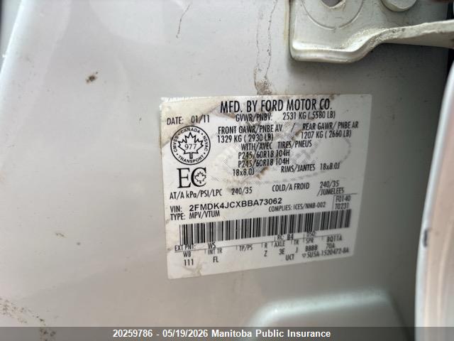 Aukcja sprzedaży 2011 Ford Edge Sel, vin: 2FMDK4JCXBBA73062, numer aukcji: 20259786