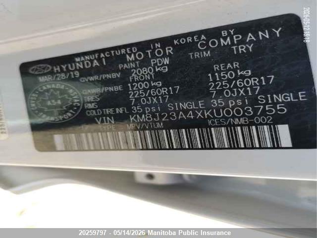 KM8J23A4XKU003755 Hyundai Tucson Essential
