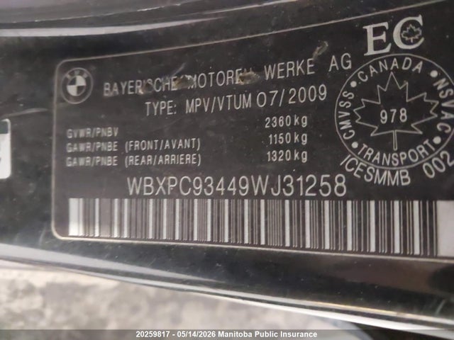 20259817 :رقم المزاد ، WBXPC93449WJ31258 vin ، 2009 Bmw X3 3.0i مزاد بيع