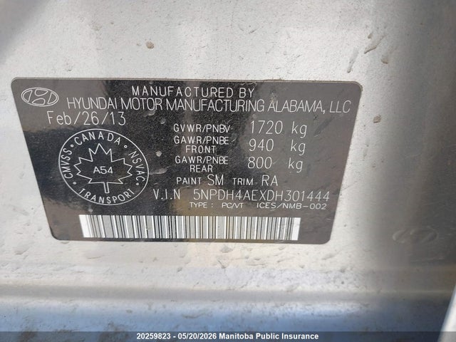 Aukcja sprzedaży 2013 Hyundai Elantra Gl, vin: 5NPDH4AEXDH301444, numer aukcji: 20259823