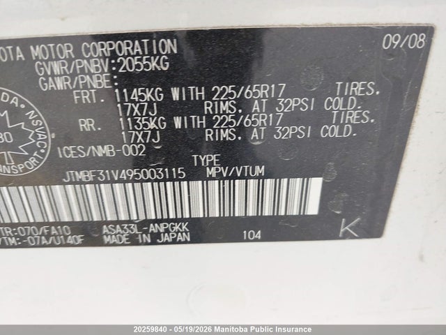 Aukcja sprzedaży 2009 Toyota Rav4 Limited, vin: JTMBF31V495003115, numer aukcji: 20259840