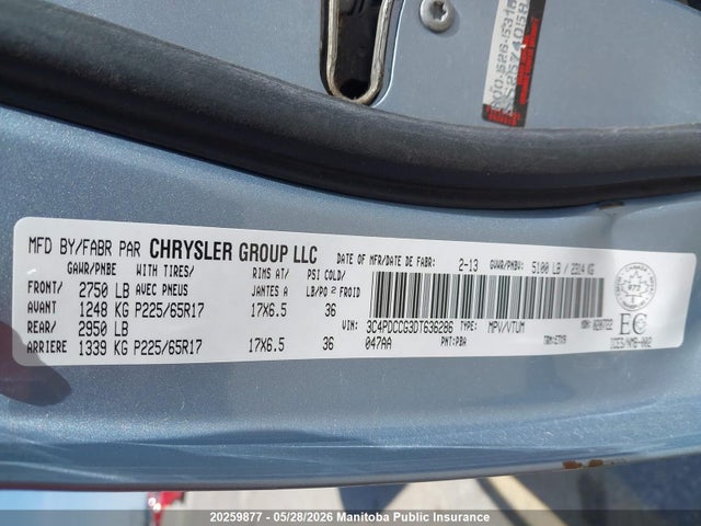 20259877 :رقم المزاد ، 3C4PDCCG3DT636286 vin ، 2013 Dodge Journey Sxt مزاد بيع