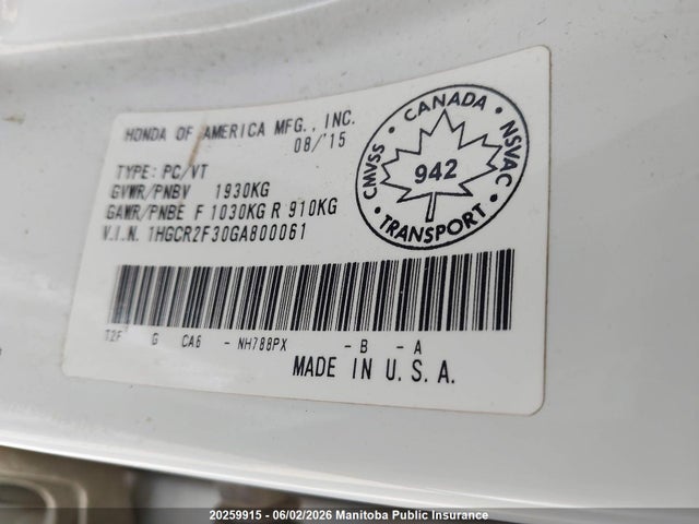 Aukcja sprzedaży 2016 Honda Accord Lx, vin: 1HGCR2F30GA800061, numer aukcji: 20259915