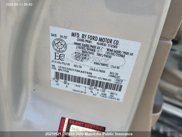 Продаж на аукціоні авто 2008 Ford Escape Xlt V6, vin: 1FMCU93178KA57558, номер лоту: 20259921