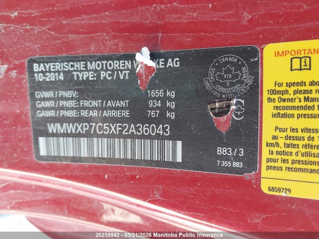 Aukcja sprzedaży 2015 Mini Cooper S, vin: WMWXP7C5XF2A36043, numer aukcji: 20259942