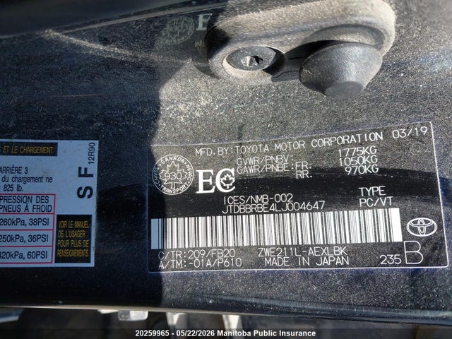 JTDBBRBE4LJ004647 Toyota Corolla Hybrid