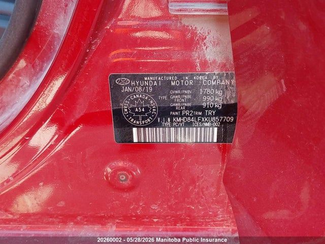 Aukcja sprzedaży 2019 Hyundai Elantra Preferred, vin: KMHD84LFXKU857709, numer aukcji: 20260002