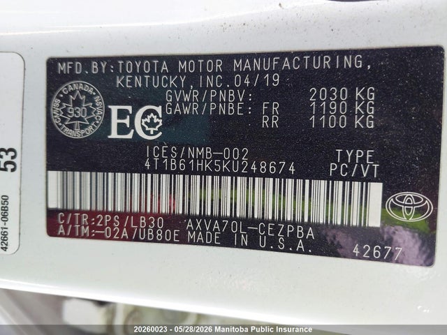 Продаж на аукціоні авто 2019 Toyota Camry Xse, vin: 4T1B61HK5KU248674, номер лоту: 20260023