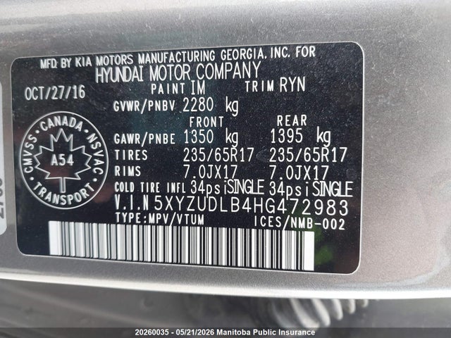 Продаж на аукціоні авто 2017 Hyundai Santa Fe Sport 2.4 Se, vin: 5XYZUDLB4HG472983, номер лоту: 20260035