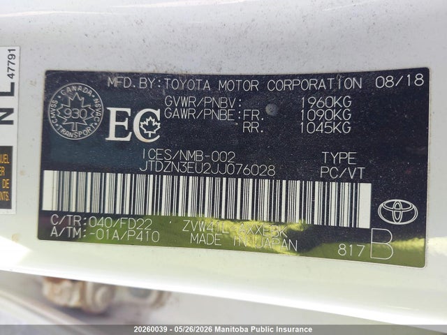 JTDZN3EU2JJ076028 Toyota PRIUS V
