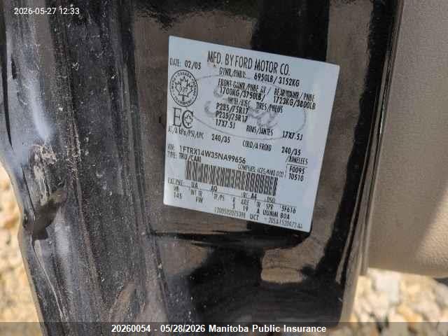 Aukcja sprzedaży 2005 Ford F150 Supercab, vin: 1FTRX14W35NA99656, numer aukcji: 20260054