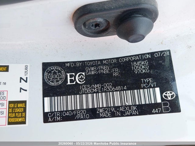 JTDBCMFE1R3064814 Toyota Corolla Le Hybrid