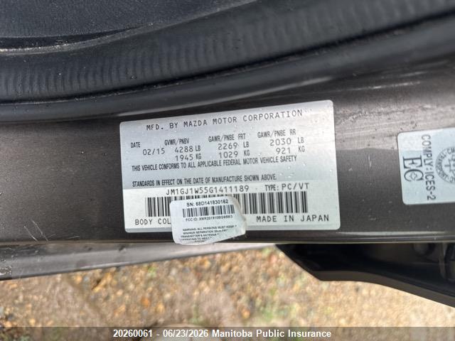 Mazda 6 Mazda Gt 2016 JM1GJ1W55G1411189 Image 9