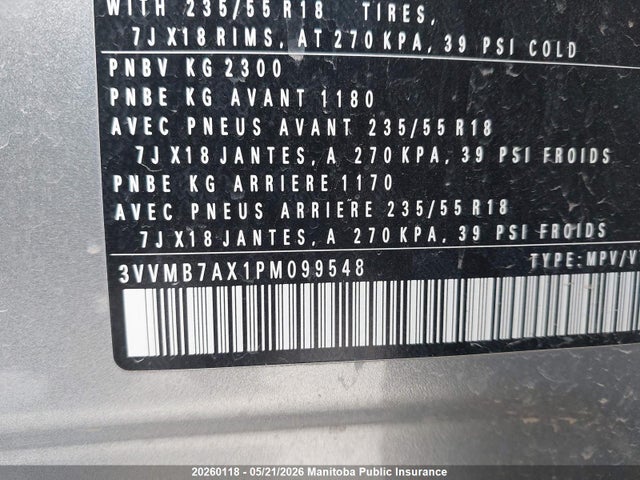 Aukcja sprzedaży 2023 Volkswagen Tiguan Comfortline 2.0 Tsi, vin: 3VVMB7AX1PM099548, numer aukcji: 20260118