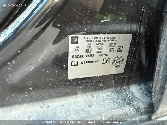 1G1JC6EH6E4205148 Chevrolet SONIC LT