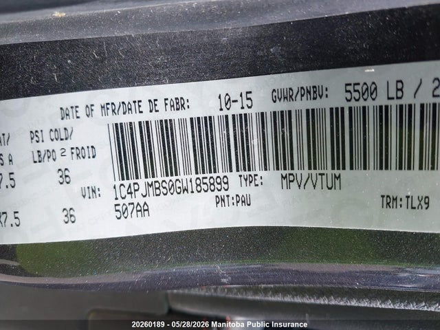 Auction sale of the 2016 Jeep Cherokee Trailhawk, vin: 1C4PJMBS0GW185899, lot number: 20260189