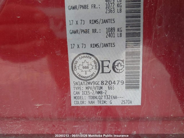 Aukcja sprzedaży 2016 Nissan Rogue Sv, vin: 5N1AT2MV9GC820479, numer aukcji: 20260213