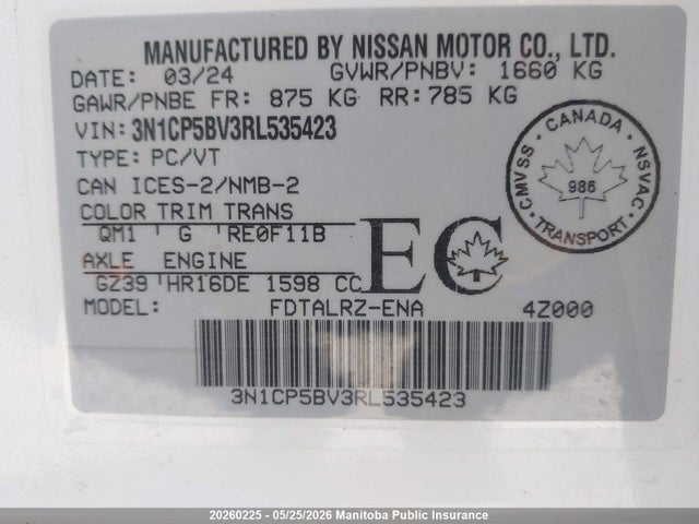Продаж на аукціоні авто 2024 Nissan Kicks S, vin: 3N1CP5BV3RL535423, номер лоту: 20260225