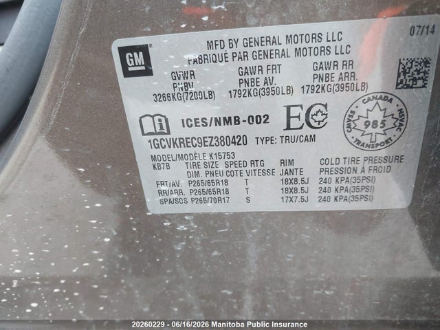 Aukcja sprzedaży 2014 Chevrolet Silverado 1500 Lt Double Cab, vin: 1GCVKREC9EZ380420, numer aukcji: 20260229