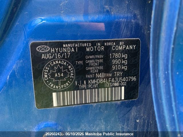 Aukcja sprzedaży 2018 Hyundai Elantra Gl, vin: KMHD84LF4JU540796, numer aukcji: 20260243