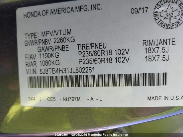 5J8TB4H31JL802281 Acura RDX