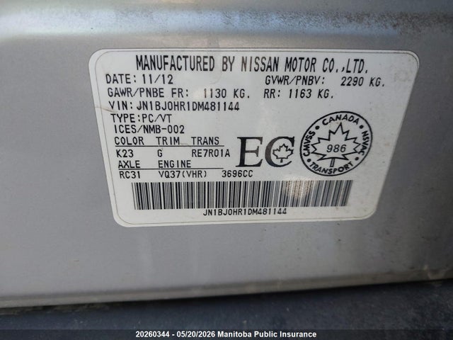 Продажа на аукционе авто 2013 Infiniti Ex37, vin: JN1BJ0HR1DM481144, номер лота: 20260344