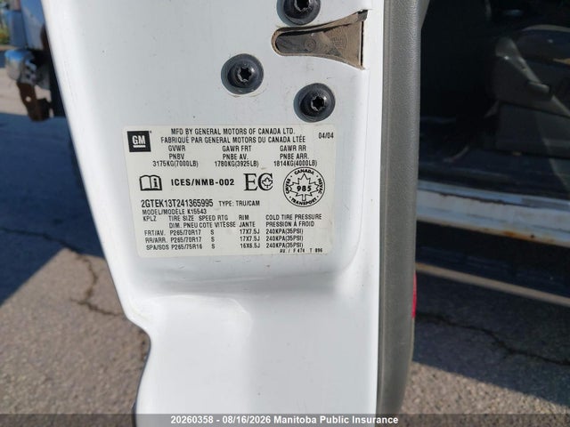 20260358 :رقم المزاد ، 2GTEK13T241365995 vin ، 2004 Gmc Sierra 1500 Crew Cab مزاد بيع