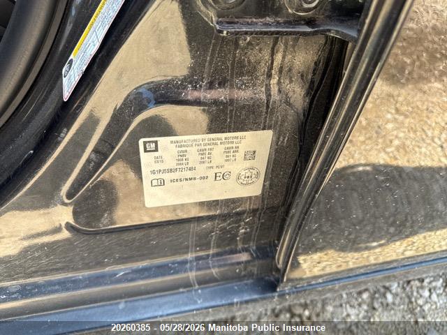 20260385 :رقم المزاد ، 1G1PJ5SB2F7217484 vin ، 2015 Chevrolet Cruze Eco Turbo مزاد بيع