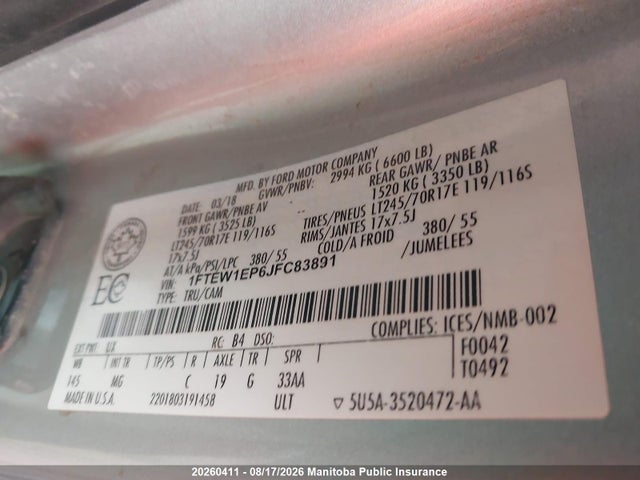 Ford F150 Xlt Supercrew 2018 1FTEW1EP6JFC83891 Image 9