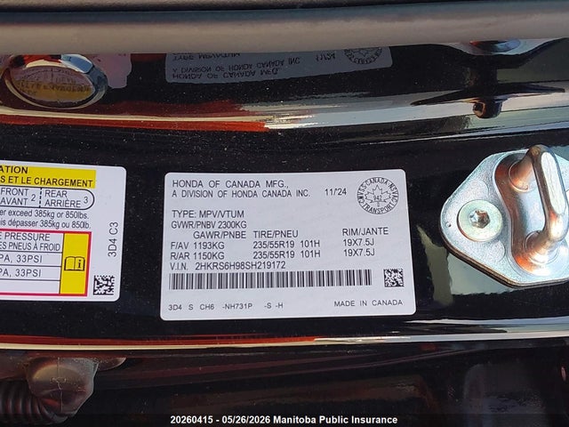 Продажа на аукционе авто 2025 Honda Cr-v Touring Hybrid, vin: 2HKRS6H98SH219172, номер лота: 20260415