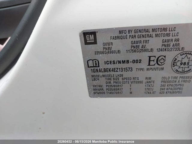 2014 Chevrolet Equinox Lt მანქანა იყიდება აუქციონზე, vin: 1GNALBEK4EZ131573, აუქციონის ნომერი: 20260452