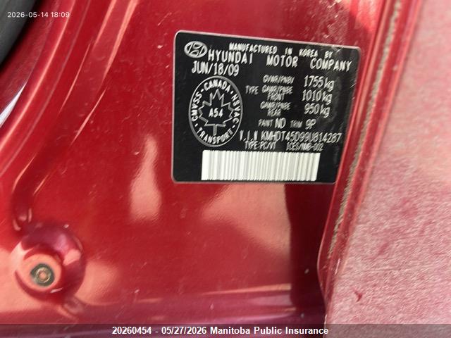 20260454 :رقم المزاد ، KMHDT45D99U814287 vin ، 2009 Hyundai Elantra L مزاد بيع