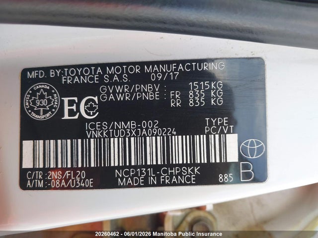 2018 Toyota Yaris Se მანქანა იყიდება აუქციონზე, vin: VNKKTUD3XJA090224, აუქციონის ნომერი: 20260462