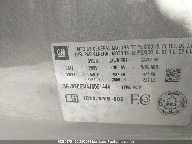 3G1BF6SM4JS561444 Chevrolet CRUZE LT