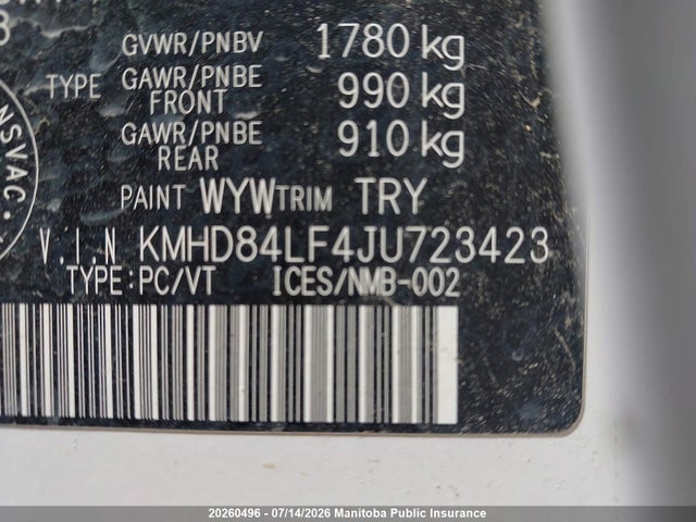 20260496 :رقم المزاد ، KMHD84LF4JU723423 vin ، 2018 Hyundai Elantra Gl مزاد بيع
